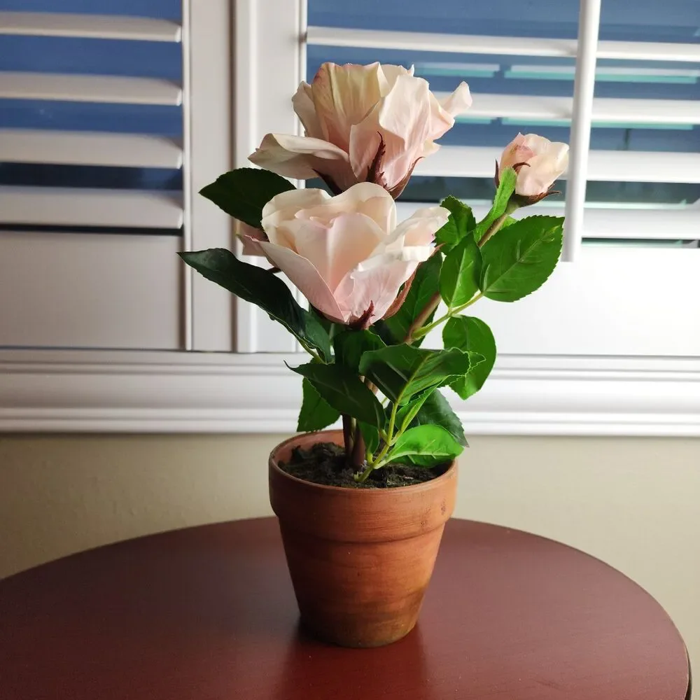 Artificial Faux Rose Soft Touch Flower Plant in Pot Indoor Home Decoration